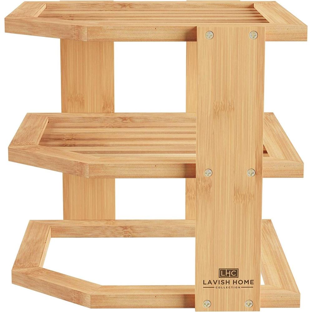 imageLavish Home 3Tier Bamboo Corner Shelf for Kitchen or Bathroom Compact Corner Shelf Organizer for Cabinets and Countertops