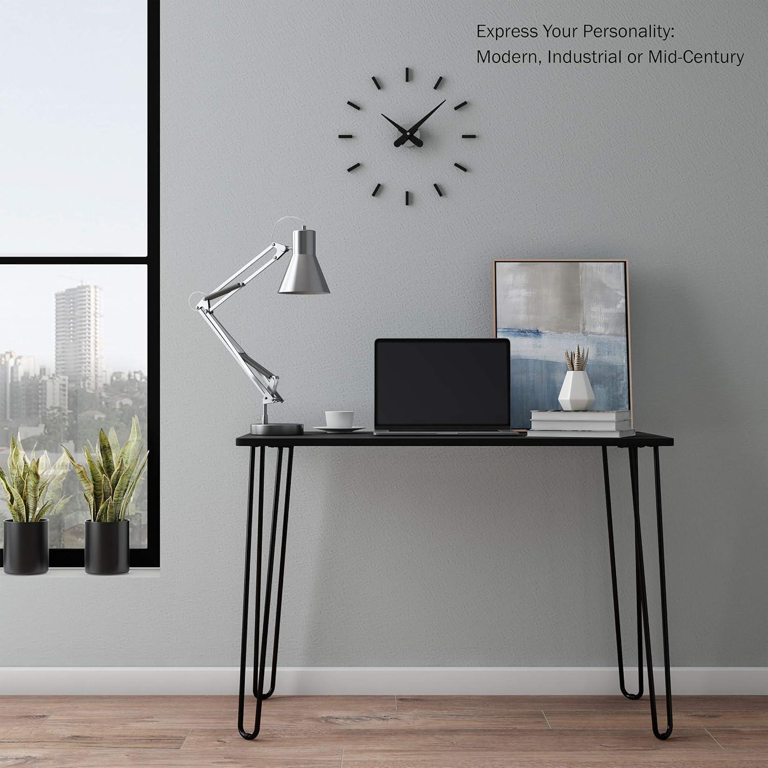 imageDesk with Hairpin Legs Modern Industrial Style Home Decor WoodgrainLook and Steel Accent Home Office Furniture by Lavish Home BrownBlack