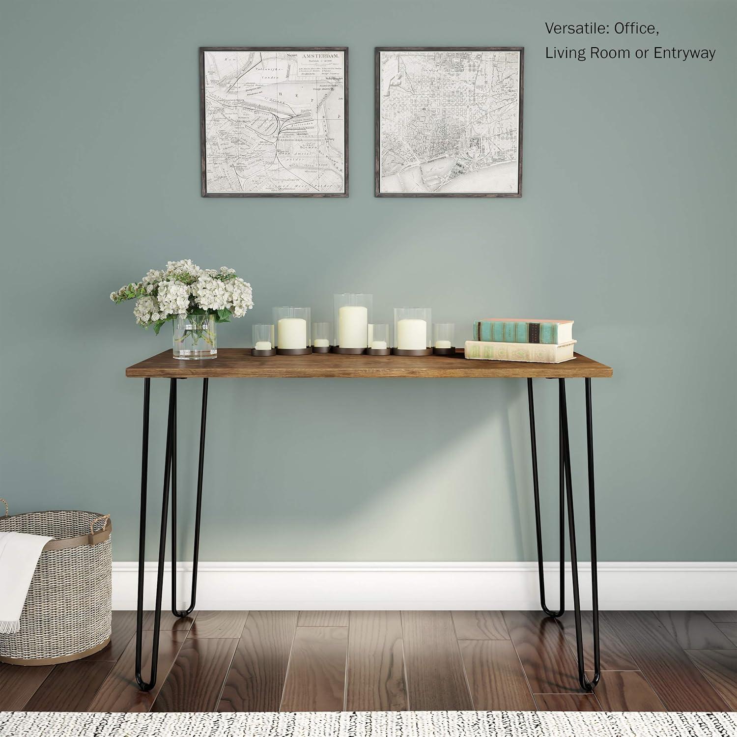imageDesk with Hairpin Legs Modern Industrial Style Home Decor WoodgrainLook and Steel Accent Home Office Furniture by Lavish Home BrownBrown