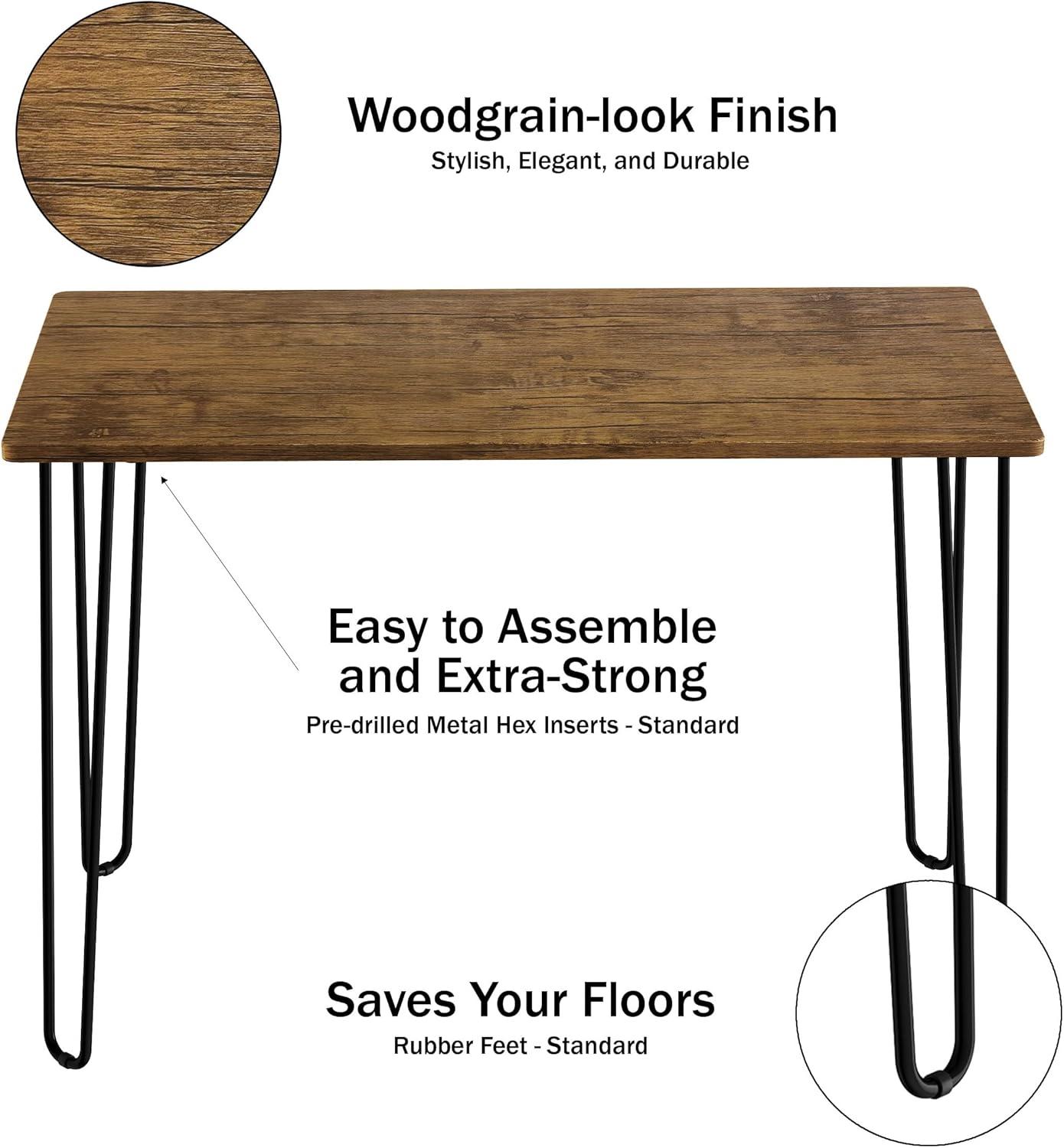 imageDesk with Hairpin Legs Modern Industrial Style Home Decor WoodgrainLook and Steel Accent Home Office Furniture by Lavish Home BrownBrown