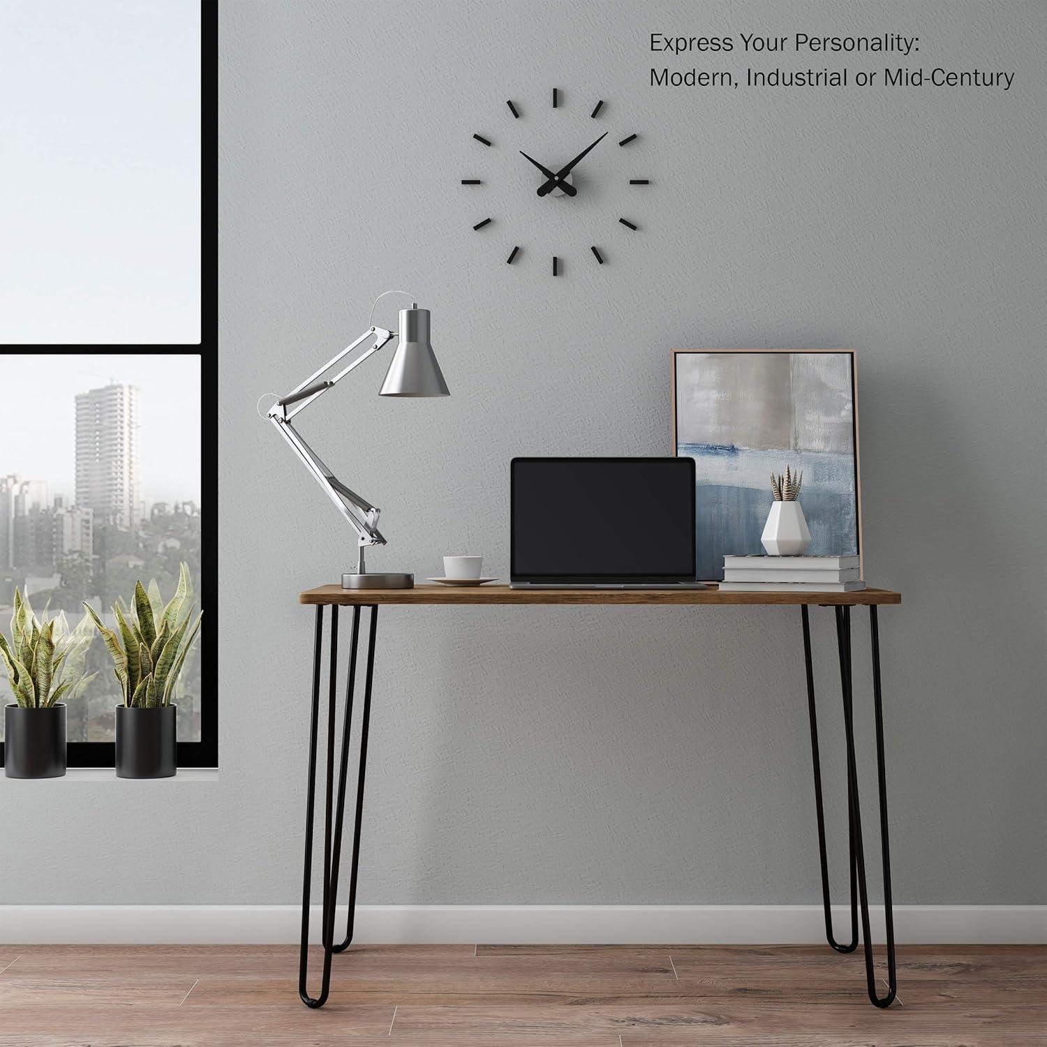 imageDesk with Hairpin Legs Modern Industrial Style Home Decor WoodgrainLook and Steel Accent Home Office Furniture by Lavish Home BrownBrown