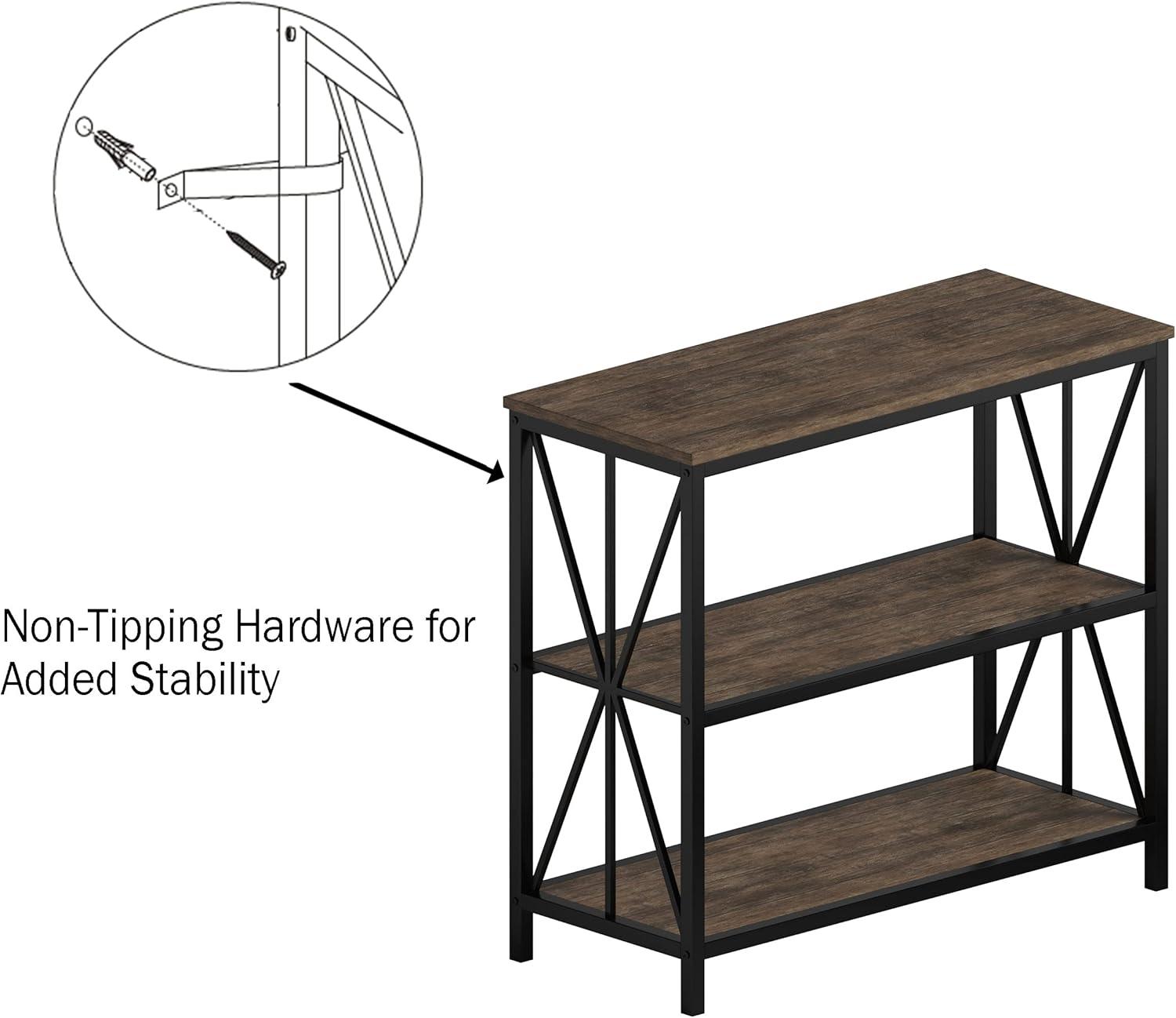 imageLavish Home 3Tier Industrial Bookshelf Freestanding Open Bookcase for Home or Office Organization and Storage Book Organizer Brown WoodgrainSet of 2