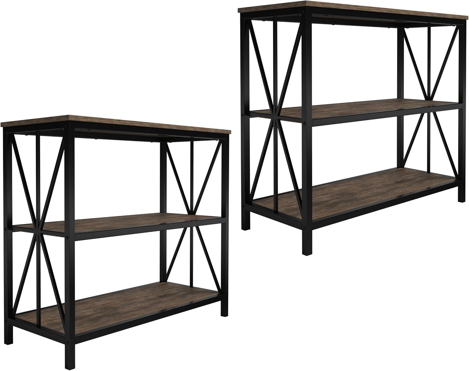 imageLavish Home 3Tier Industrial Bookshelf Freestanding Open Bookcase for Home or Office Organization and Storage Book Organizer Brown WoodgrainSet of 2