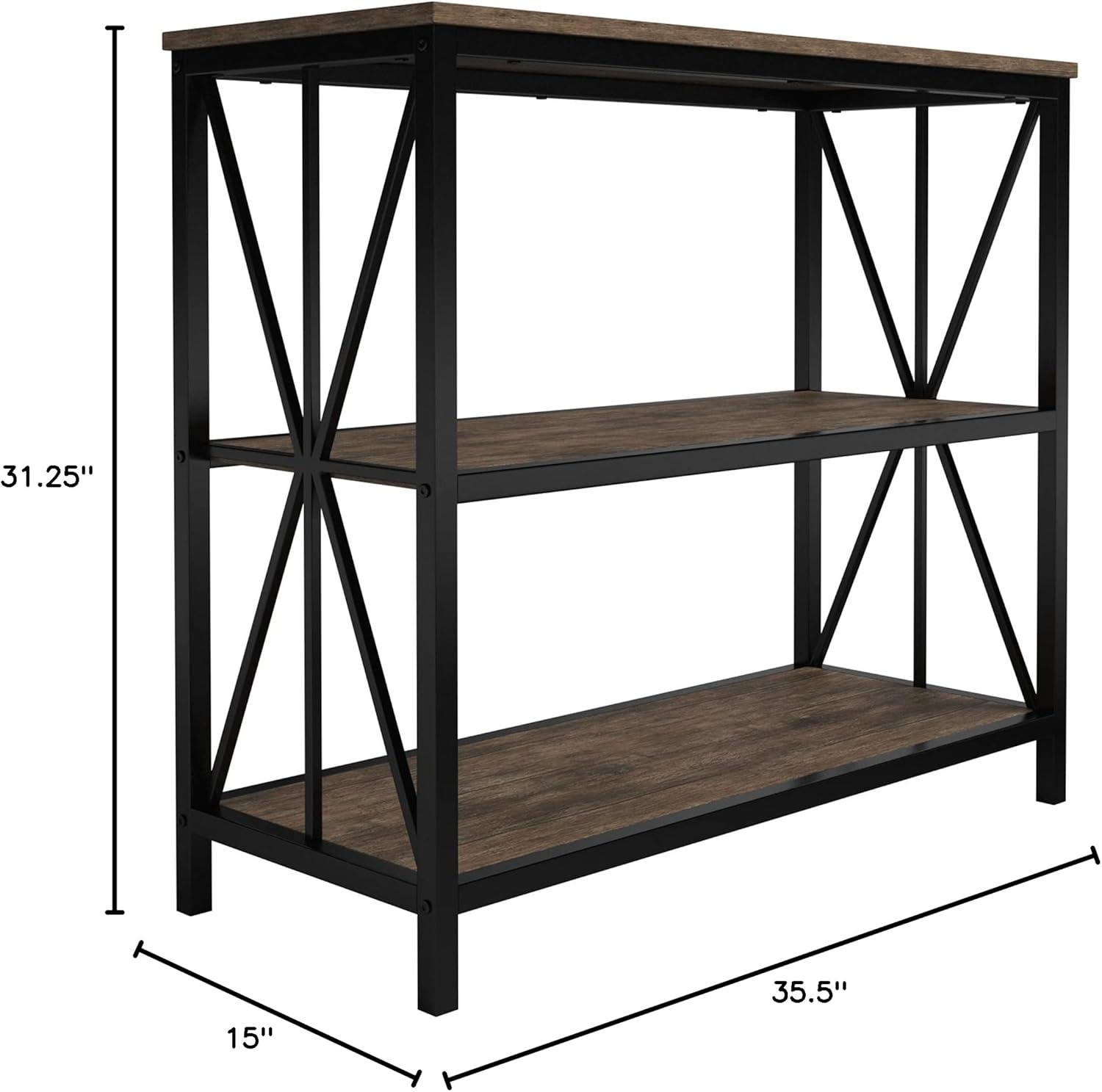 imageLavish Home 3Tier Industrial Bookshelf Freestanding Open Bookcase for Home or Office Organization and Storage Book Organizer Brown WoodgrainSet of 2