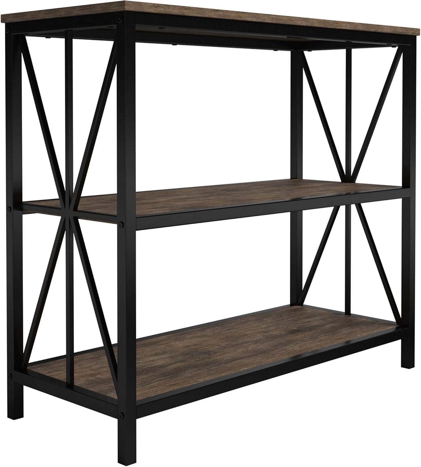 imageLavish Home 3Tier Industrial Bookshelf Freestanding Open Bookcase for Home or Office Organization and Storage Book Organizer Brown WoodgrainSingle Bookshelf