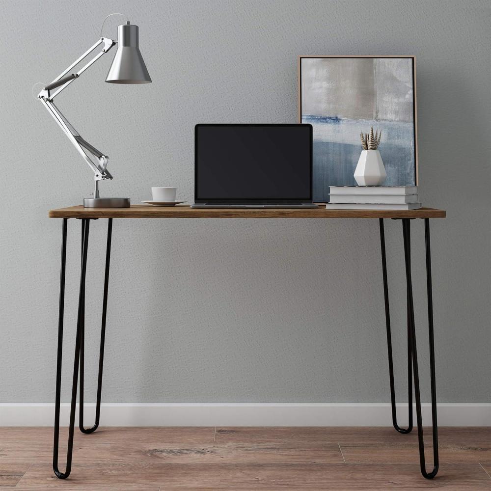 imageDesk with Hairpin Legs Modern Industrial Style Home Decor WoodgrainLook and Steel Accent Home Office Furniture by Lavish Home BrownBrown