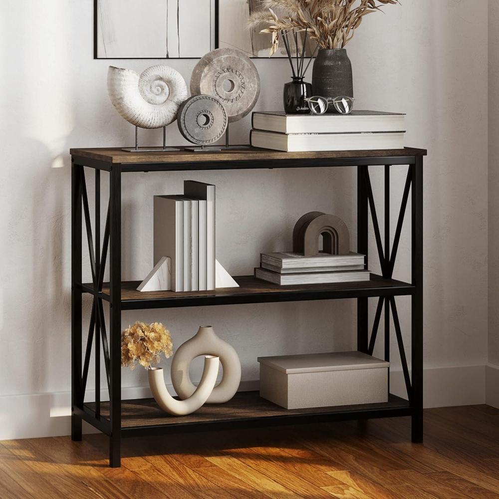 imageLavish Home 3Tier Industrial Bookshelf Freestanding Open Bookcase for Home or Office Organization and Storage Book Organizer Brown WoodgrainSingle Bookshelf