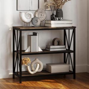 Lavish Home 3-Tier Industrial Bookshelf – Freestanding Open Bookcase for Home or Office Organization and Storage – Book Organizer (Brown Woodgrain)(Single Bookshelf)