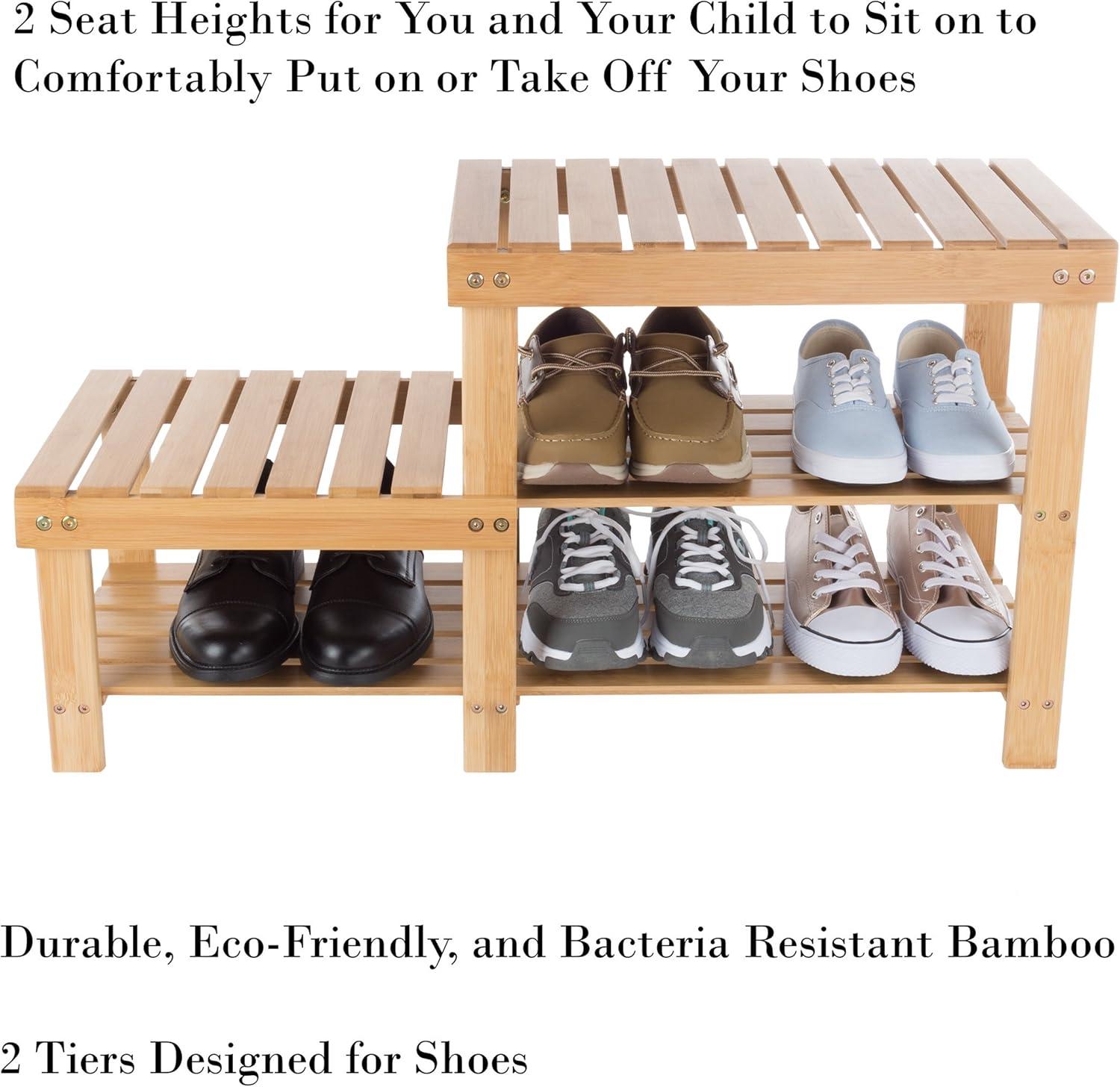 imageLavish Home 2Tier Bamboo Shoe RackBench2Level Shoe Rack Bench