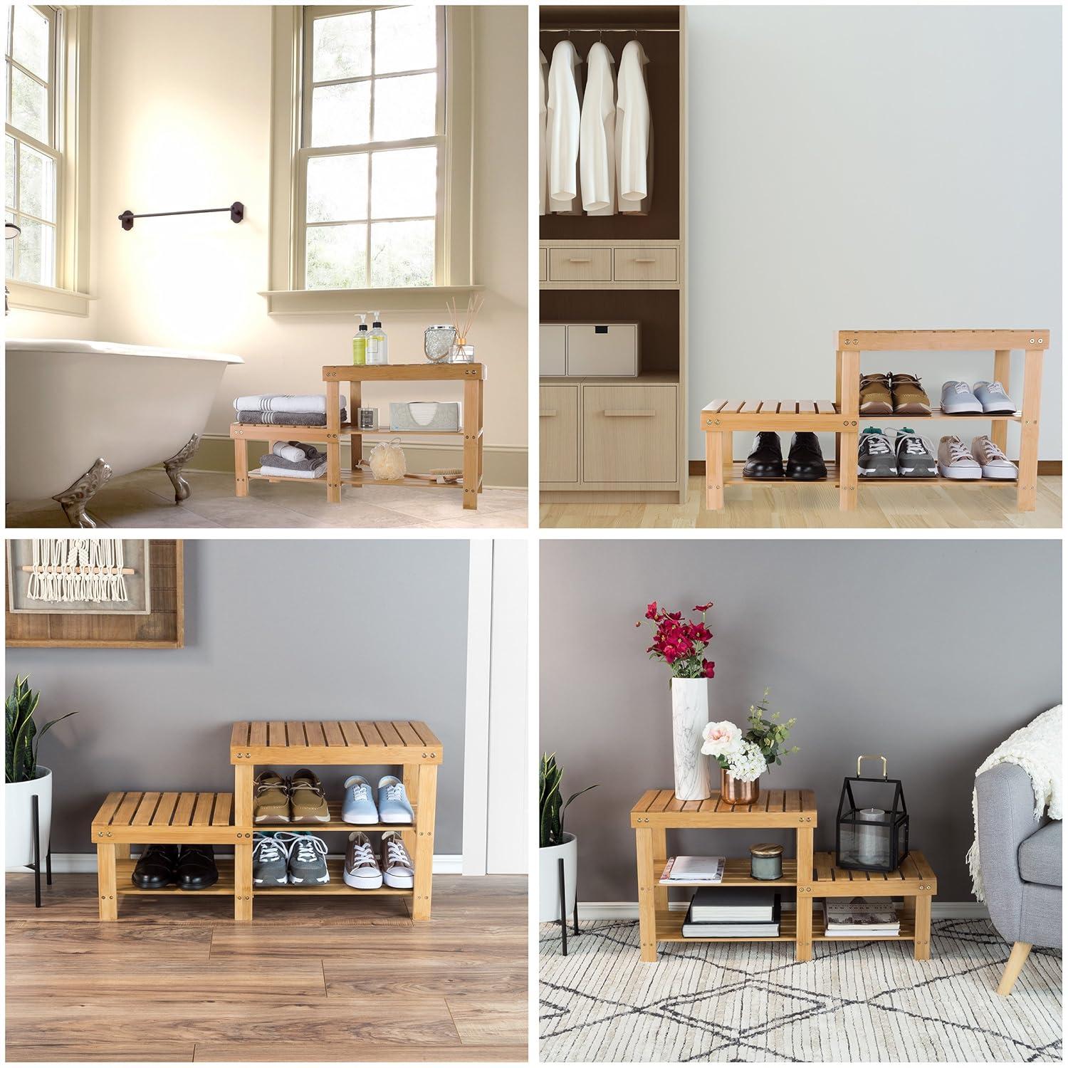 imageLavish Home 2Tier Bamboo Shoe RackBench2Level Shoe Rack Bench
