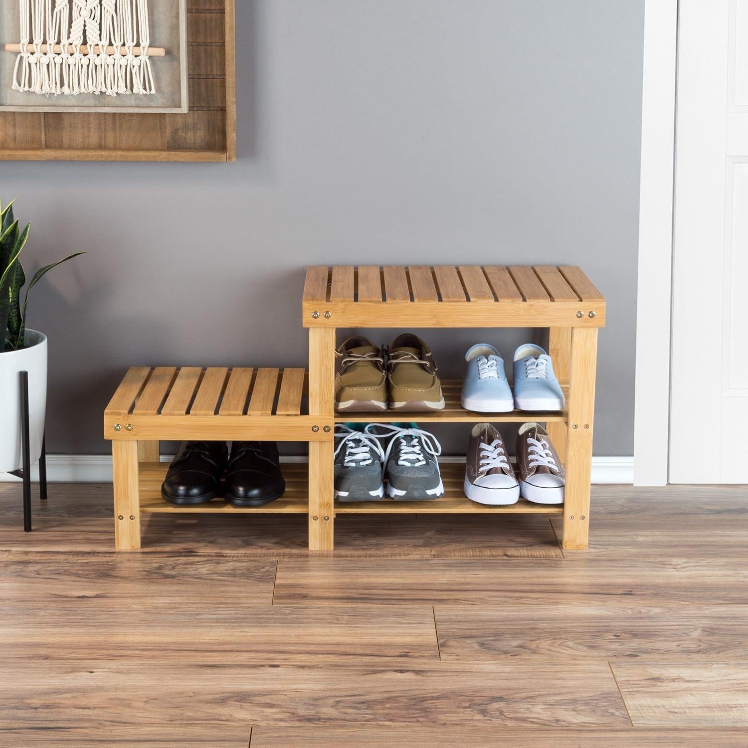 imageLavish Home 2Tier Bamboo Shoe RackBench2Level Shoe Rack Bench