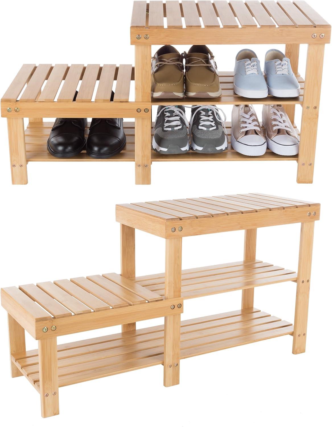 imageLavish Home 2Tier Bamboo Shoe RackBench2Level Shoe Rack Bench