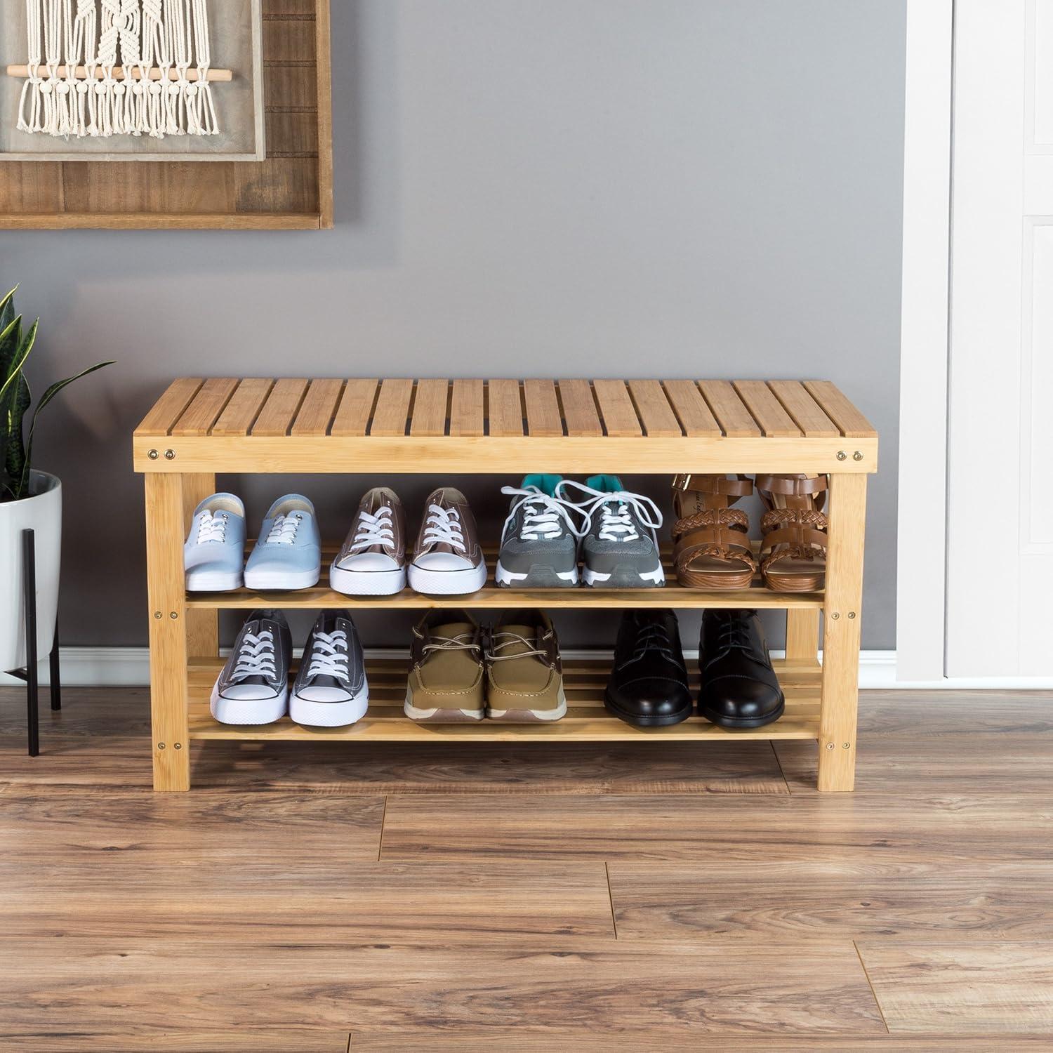 imageLavish Home 2Tier Bamboo Shoe RackBench2Tier Shoe Rack Bench