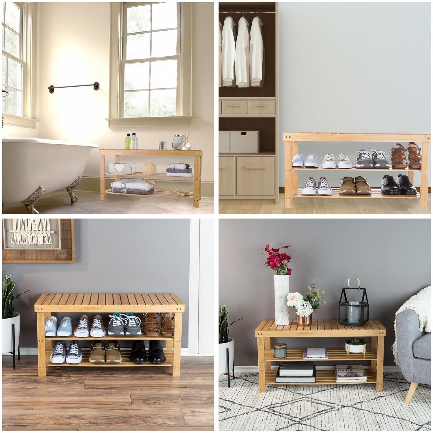 imageLavish Home 2Tier Bamboo Shoe RackBench2Tier Shoe Rack Bench