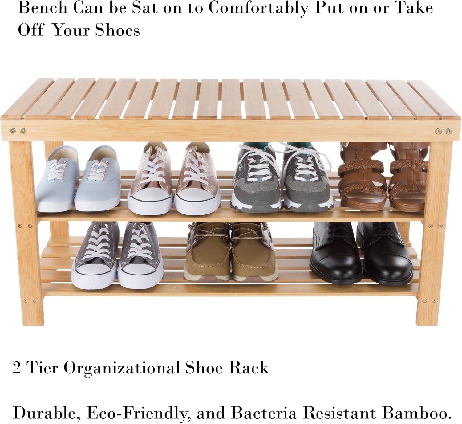 imageLavish Home 2Tier Bamboo Shoe RackBench2Tier Shoe Rack Bench