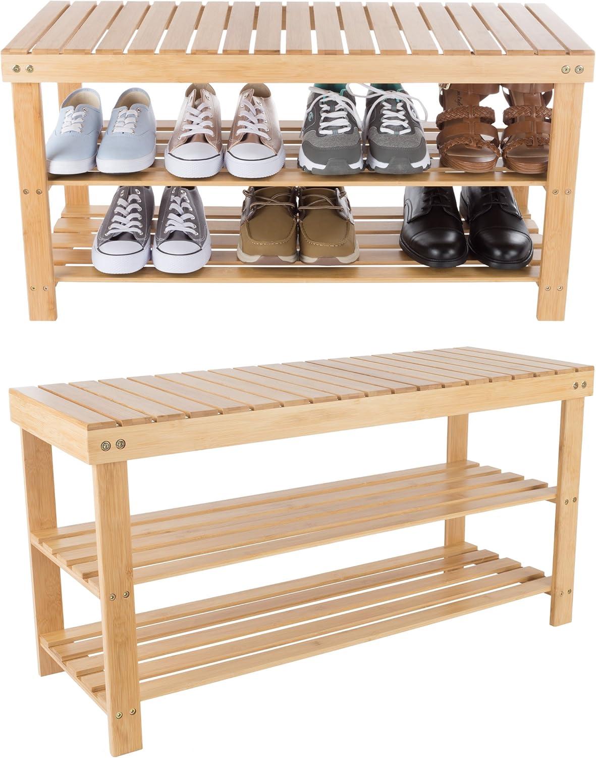 imageLavish Home 2Tier Bamboo Shoe RackBench2Tier Shoe Rack Bench