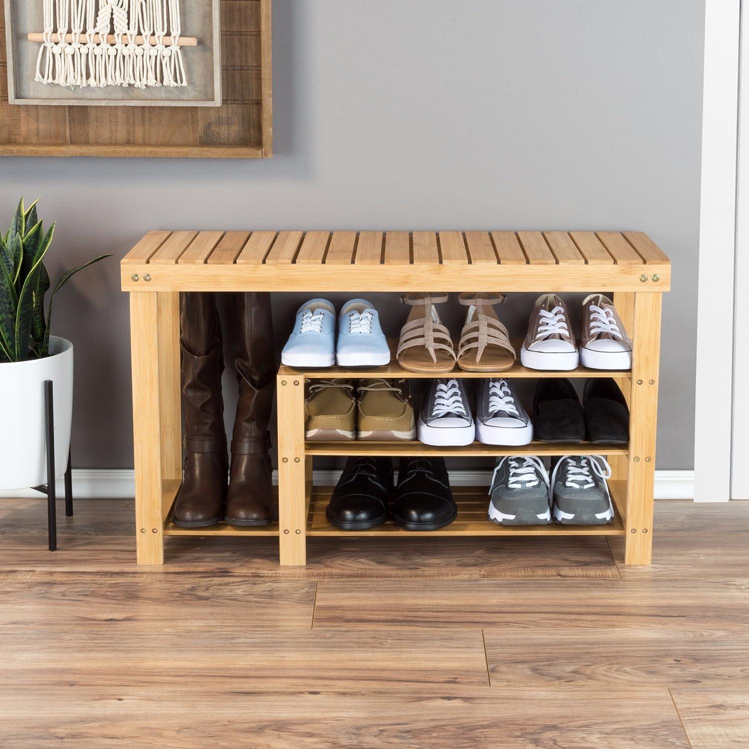 imageLavish Home 2Tier Bamboo Shoe RackBench3Tier Shoe Rack Bench