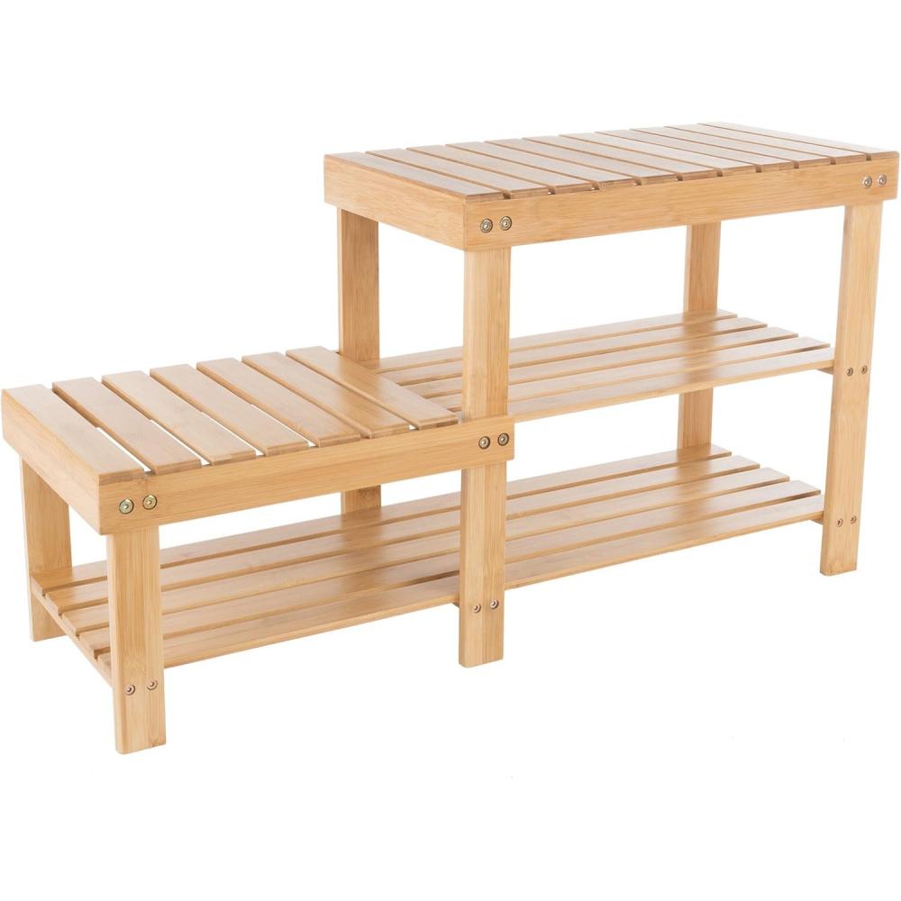 imageLavish Home 2Tier Bamboo Shoe RackBench2Level Shoe Rack Bench