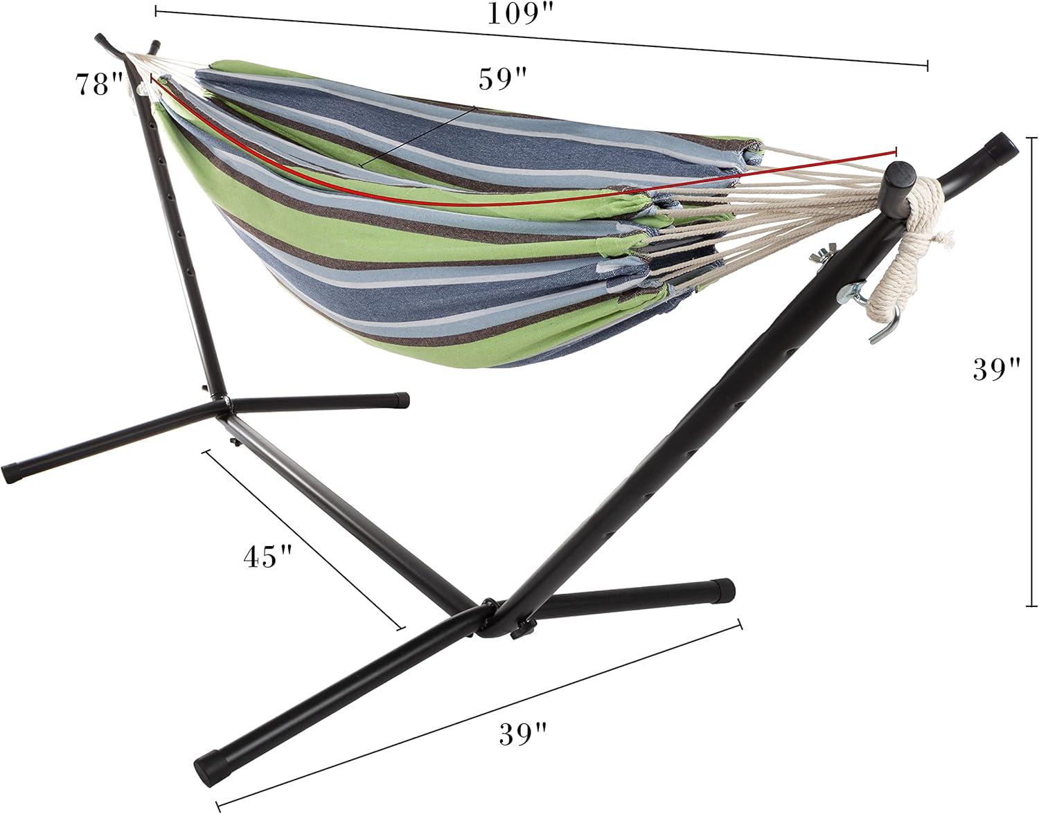 imageDouble Brazilian Hammock with Stand Included Woven Cotton 2Person Outdoor Swing with Frame for Camping Backyard or Patio by Pure Garden