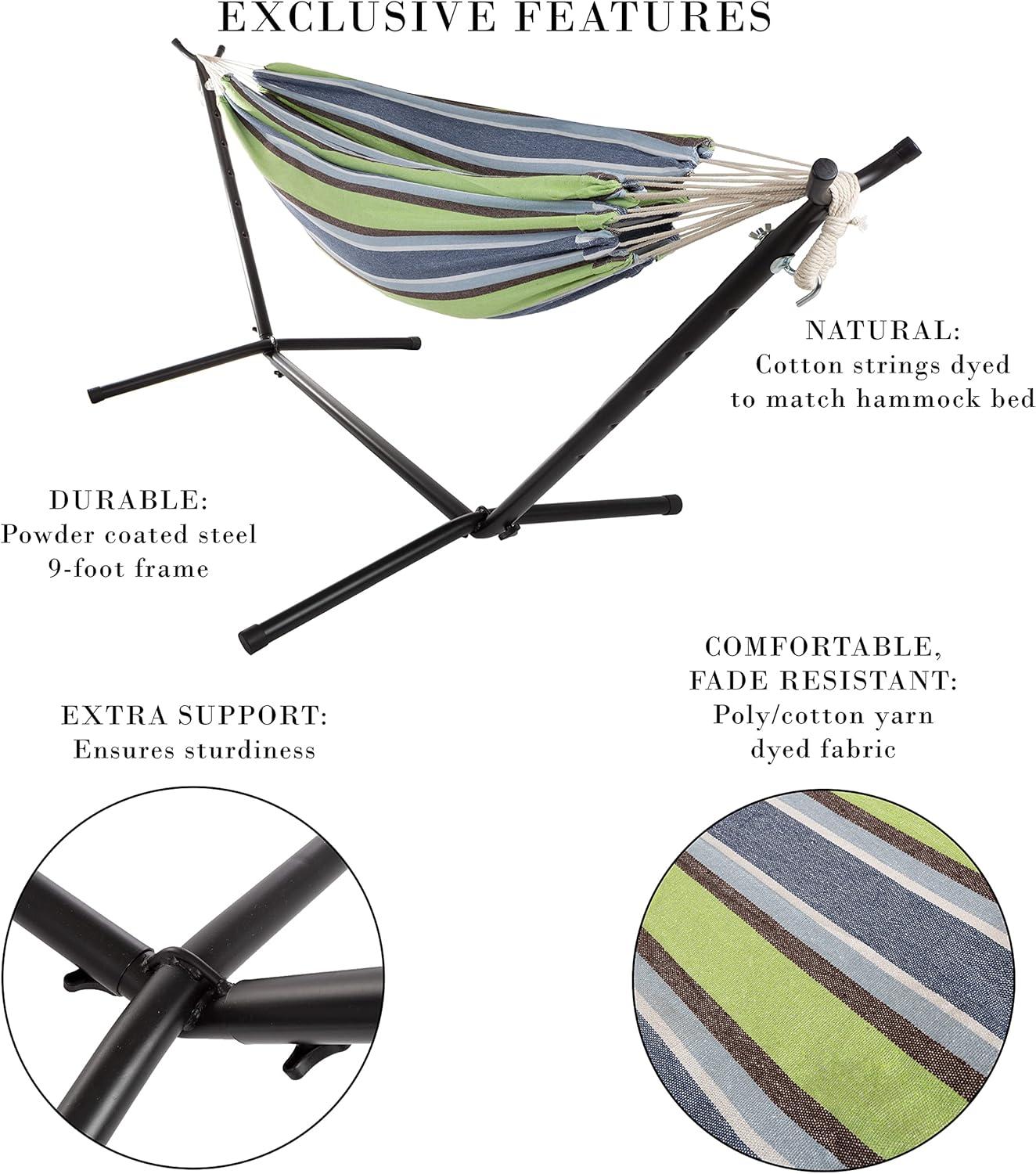 imageDouble Brazilian Hammock with Stand Included Woven Cotton 2Person Outdoor Swing with Frame for Camping Backyard or Patio by Pure Garden