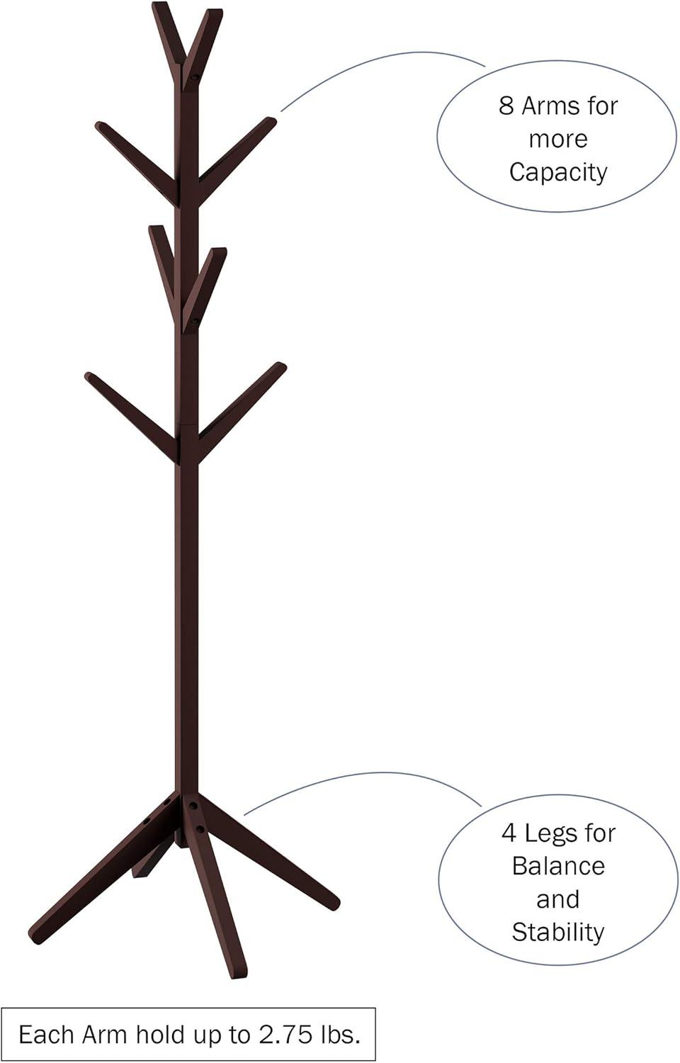 imageLavish Home Freestanding Coat Rack Durable 8Arm Tree Stand for Coats Jackets Scarves Hats and Purses Great for Entryways Espresso Brown