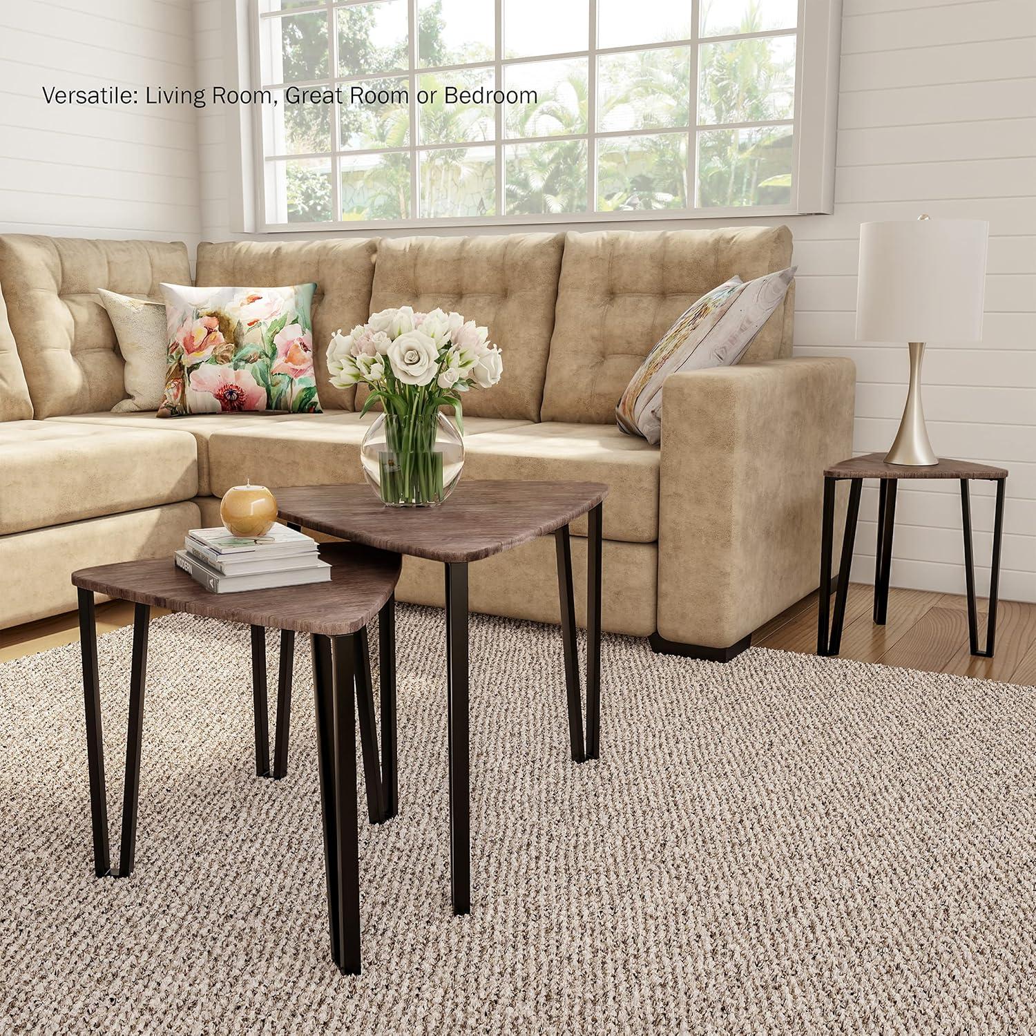 imageLavish Home Nesting Tables Set of 3 Modern WoodgrainLook Coffee Tables for Living Room Contemporary Accent Decor Home Furniture BrownBrown