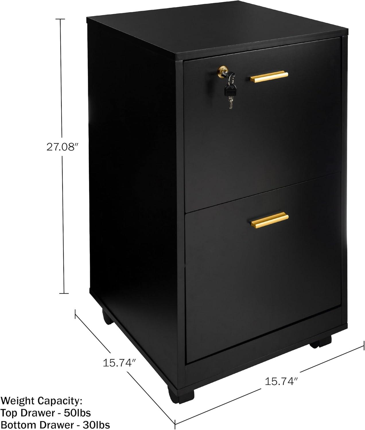 imageFile Cabinet 2Drawer Cabinet with Lock and Deep Drawer Storage Rolling Filing Cabinet for Under The Desk Home or Office by Lavish Home BlackBlack