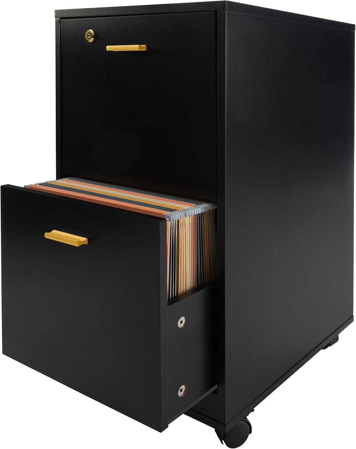 imageFile Cabinet 2Drawer Cabinet with Lock and Deep Drawer Storage Rolling Filing Cabinet for Under The Desk Home or Office by Lavish Home BlackBlack