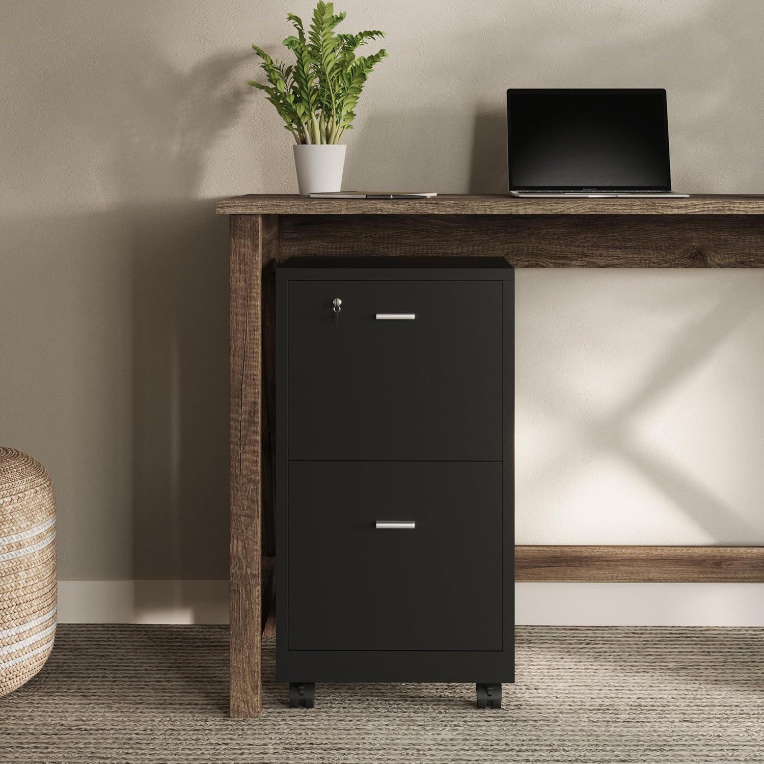 imageFile Cabinet 2Drawer Cabinet with Lock and Deep Drawer Storage Rolling Filing Cabinet for Under The Desk Home or Office by Lavish Home BlackBlack