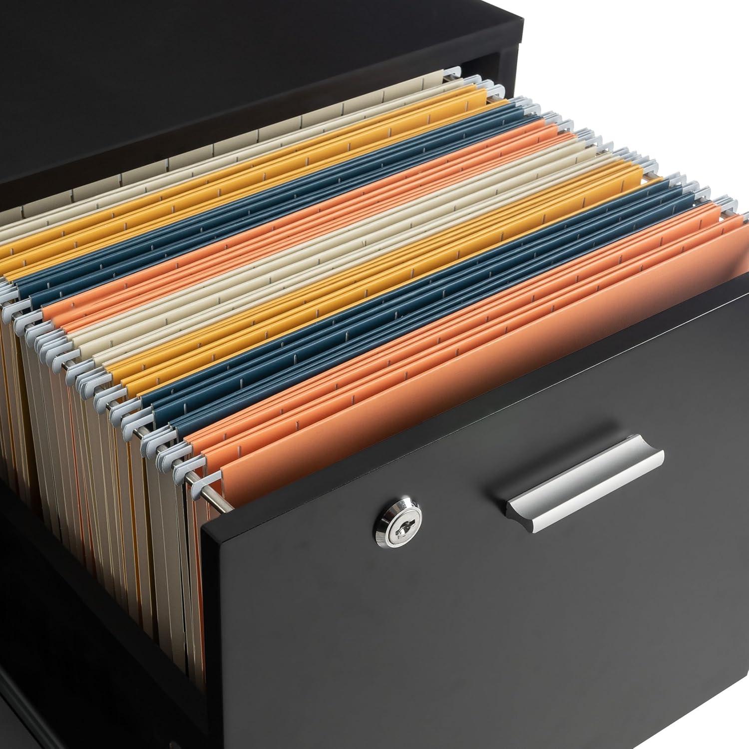 imageFile Cabinet 2Drawer Cabinet with Lock and Deep Drawer Storage Rolling Filing Cabinet for Under The Desk Home or Office by Lavish Home BlackBlack