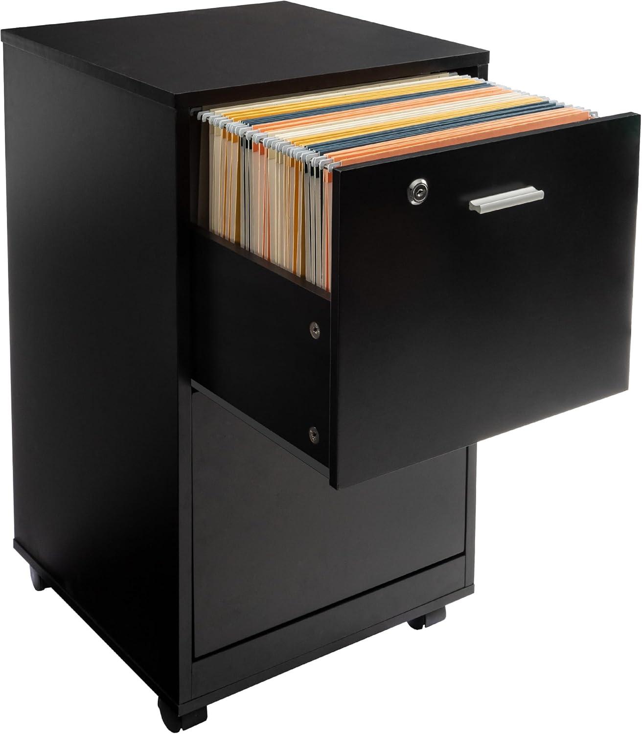 imageFile Cabinet 2Drawer Cabinet with Lock and Deep Drawer Storage Rolling Filing Cabinet for Under The Desk Home or Office by Lavish Home BlackBlack