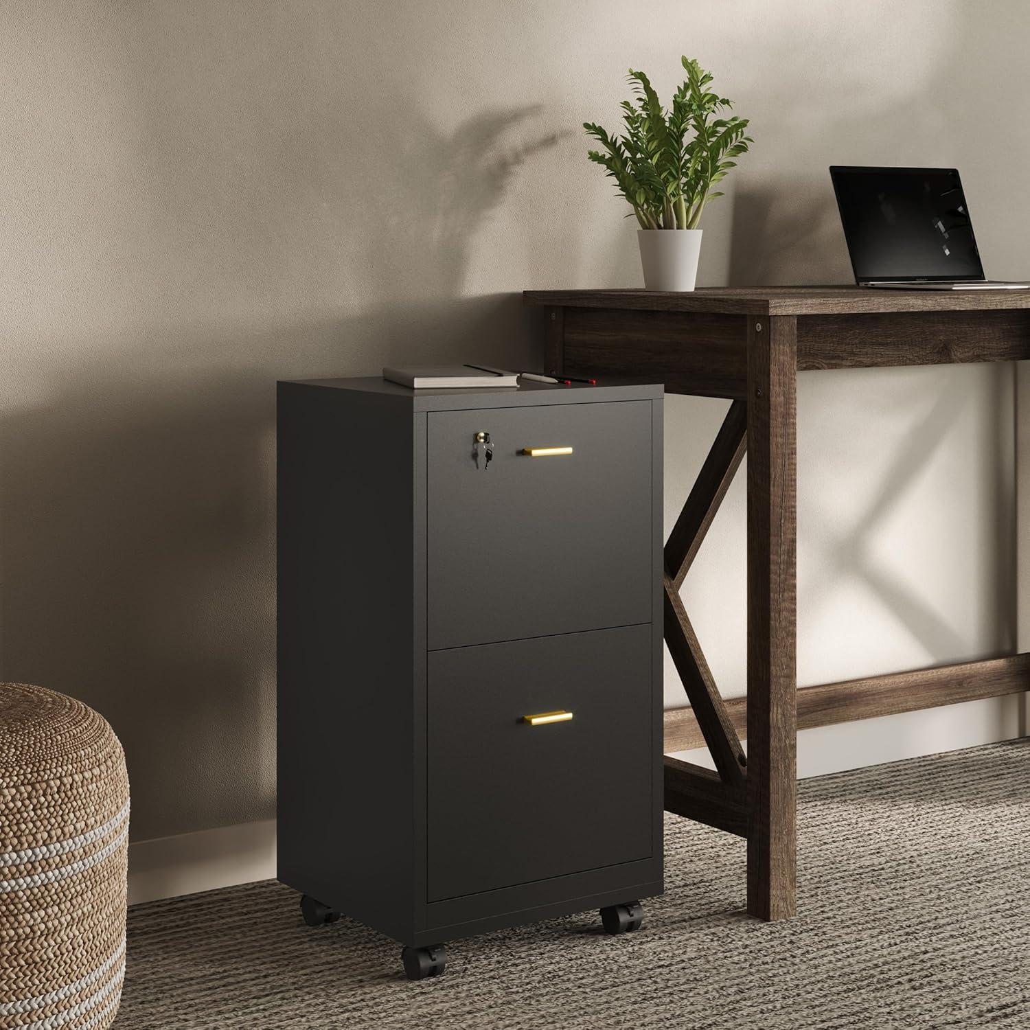 imageFile Cabinet 2Drawer Cabinet with Lock and Deep Drawer Storage Rolling Filing Cabinet for Under The Desk Home or Office by Lavish Home BlackBlack