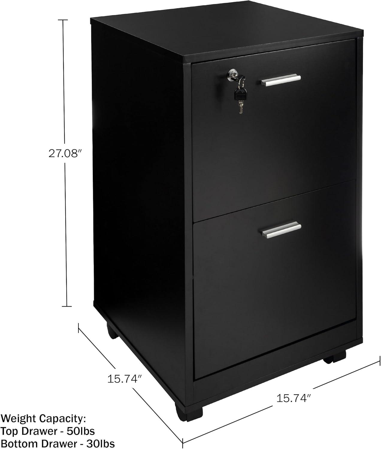 imageFile Cabinet 2Drawer Cabinet with Lock and Deep Drawer Storage Rolling Filing Cabinet for Under The Desk Home or Office by Lavish Home BlackBlack