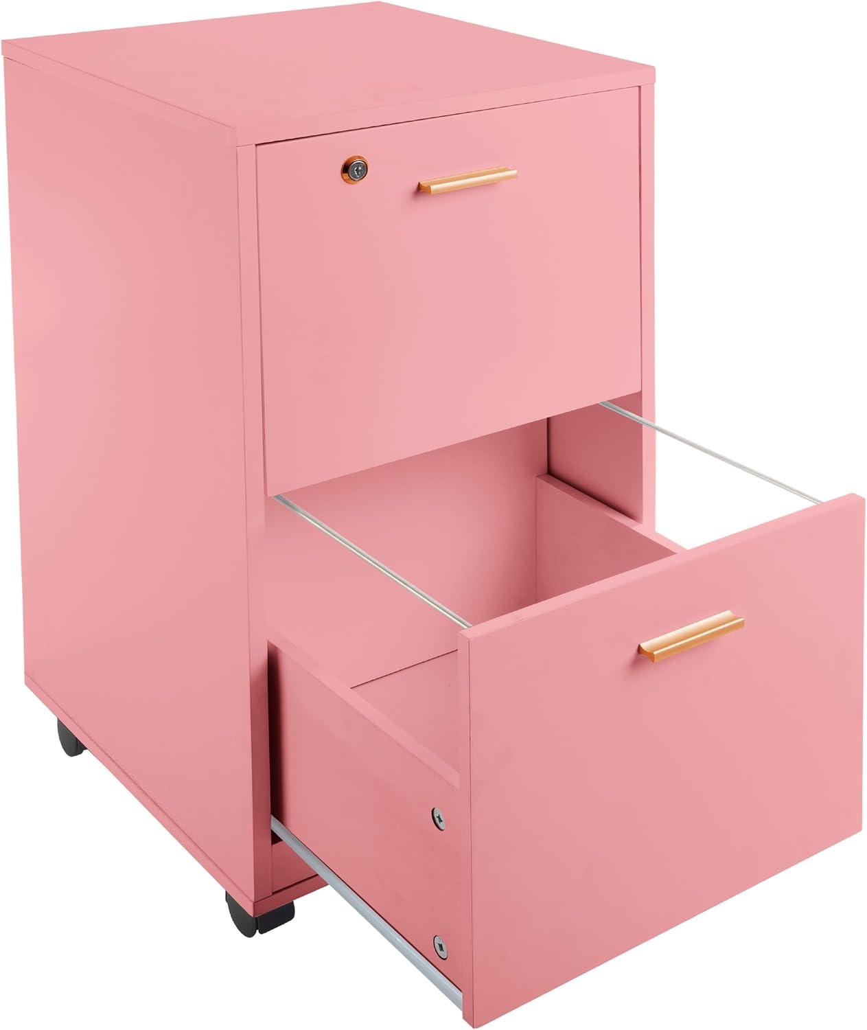 imageFile Cabinet 2Drawer Cabinet with Lock and Deep Drawer Storage Rolling Filing Cabinet for Under The Desk Home or Office by Lavish Home BlackPink