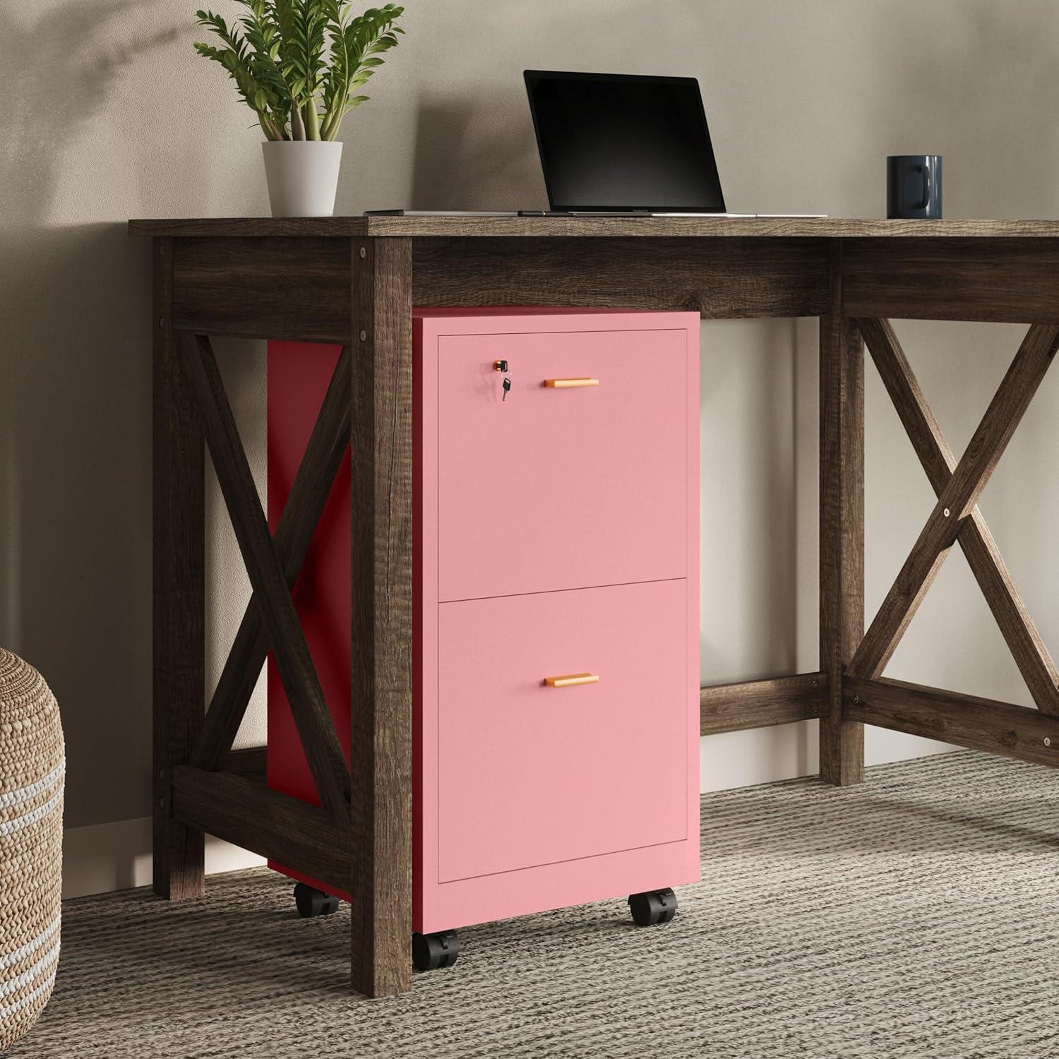 imageFile Cabinet 2Drawer Cabinet with Lock and Deep Drawer Storage Rolling Filing Cabinet for Under The Desk Home or Office by Lavish Home BlackPink