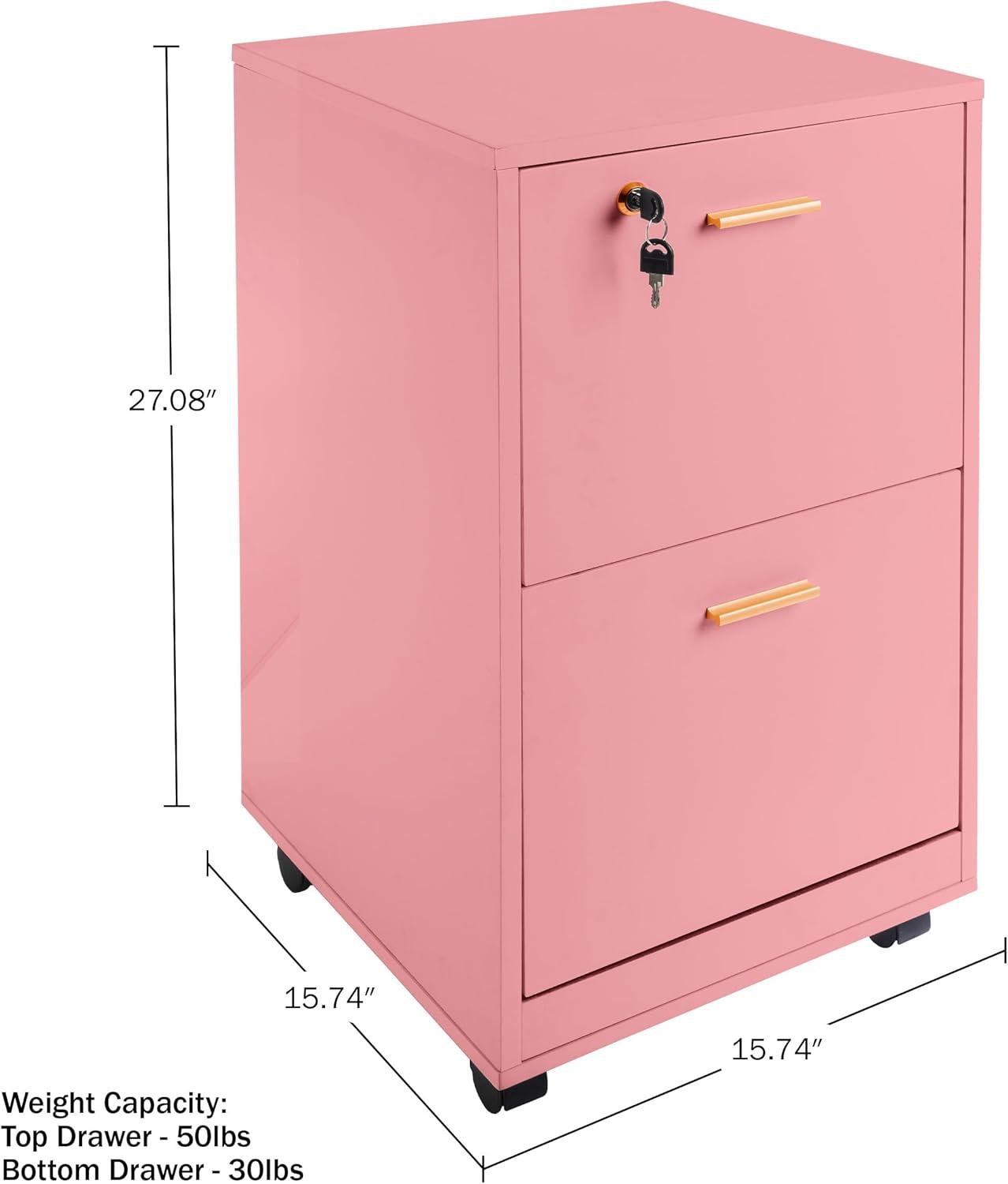 imageFile Cabinet 2Drawer Cabinet with Lock and Deep Drawer Storage Rolling Filing Cabinet for Under The Desk Home or Office by Lavish Home BlackPink