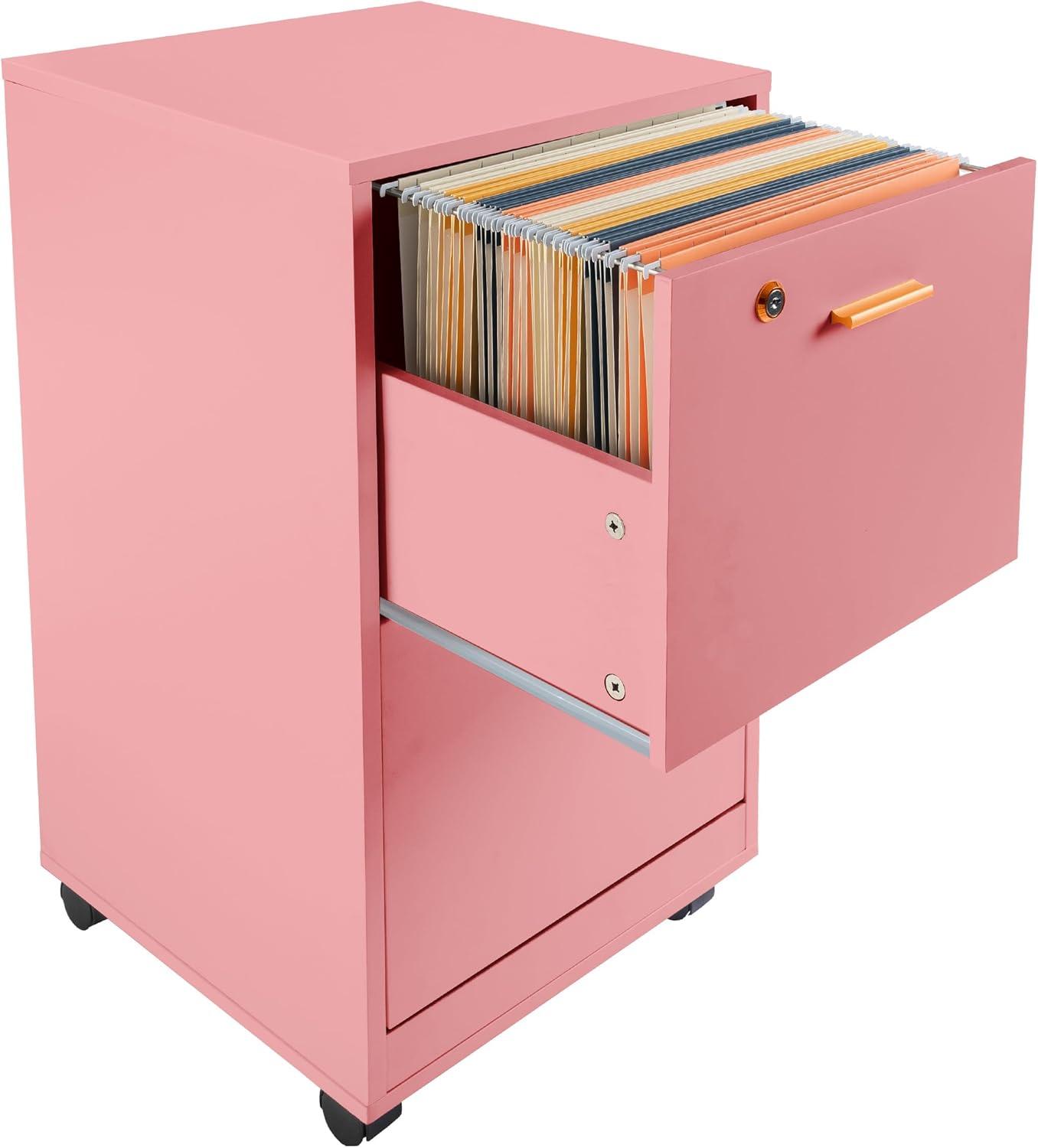 imageFile Cabinet 2Drawer Cabinet with Lock and Deep Drawer Storage Rolling Filing Cabinet for Under The Desk Home or Office by Lavish Home BlackPink