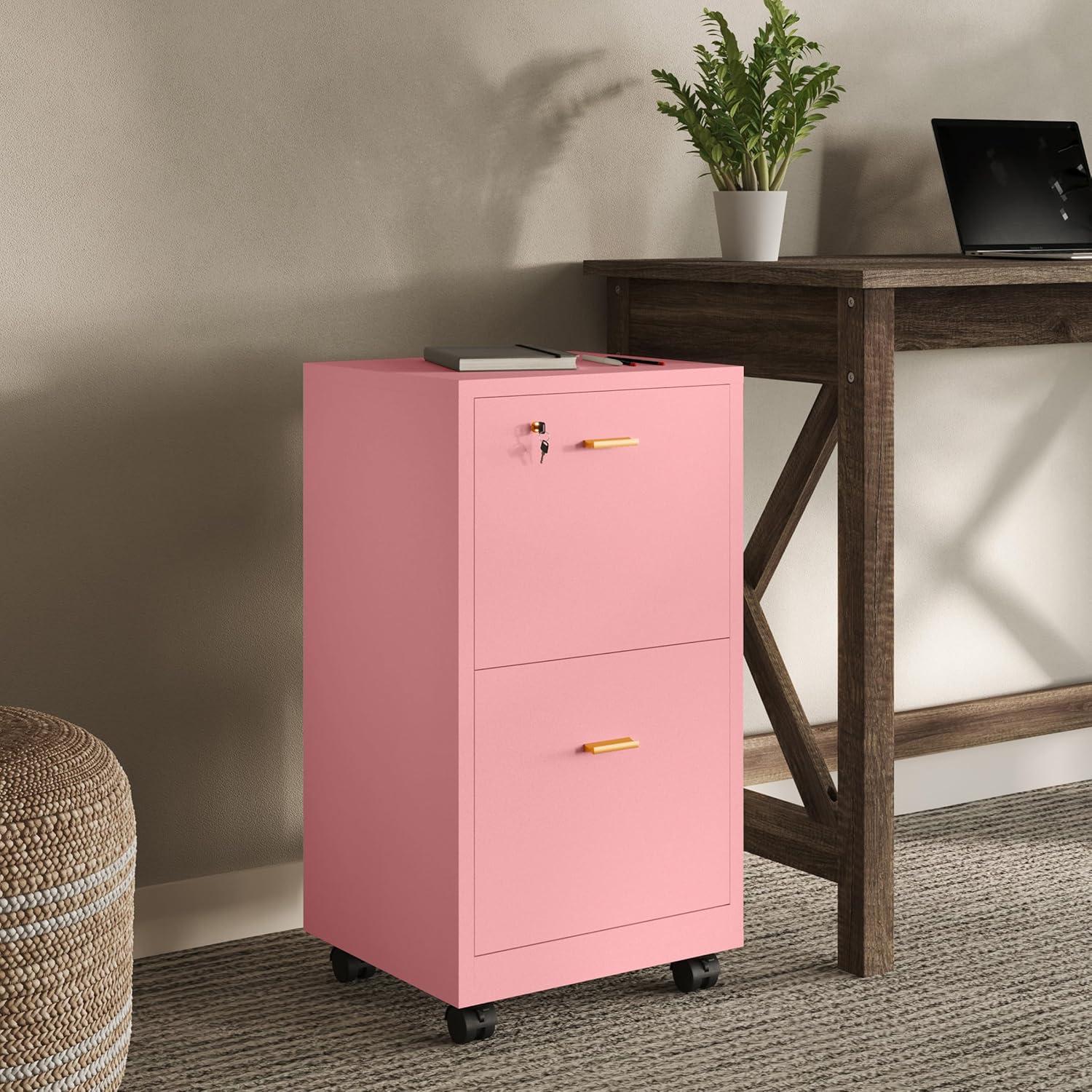 imageFile Cabinet 2Drawer Cabinet with Lock and Deep Drawer Storage Rolling Filing Cabinet for Under The Desk Home or Office by Lavish Home BlackPink