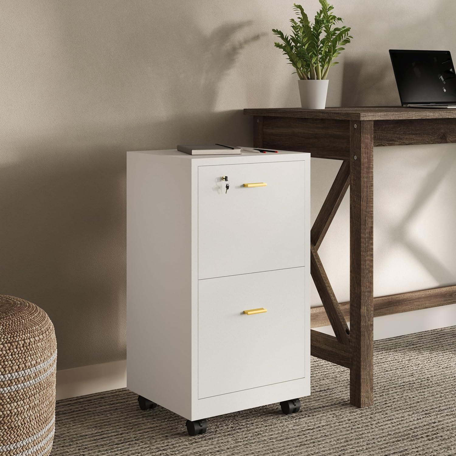 imageFile Cabinet 2Drawer Cabinet with Lock and Deep Drawer Storage Rolling Filing Cabinet for Under The Desk Home or Office by Lavish Home BlackWhite