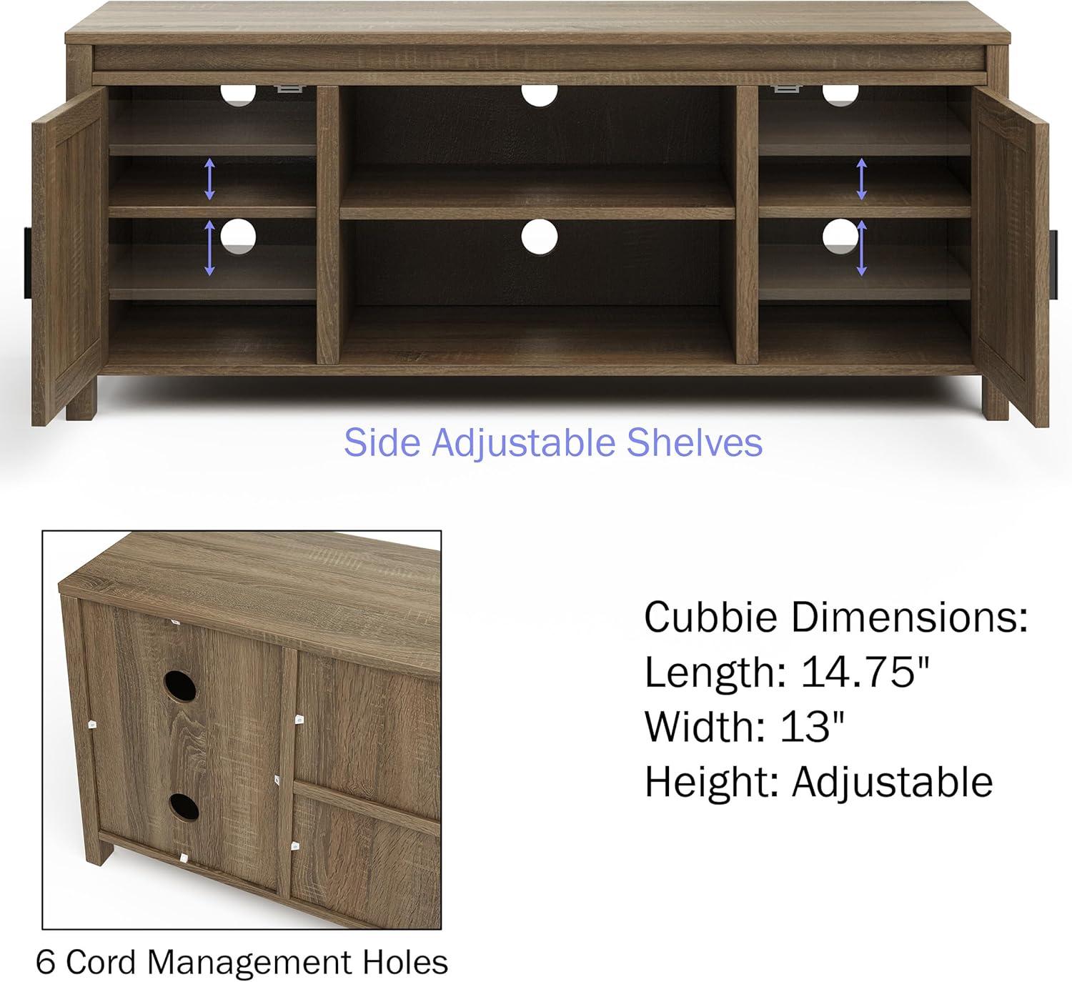 imageLavish Home 65inch TV Stand 2Door Entertainment Center Adjustable Media Console Shelves Cable Management and Farmhouse Style Gray WoodgrainBrown Woodgrain