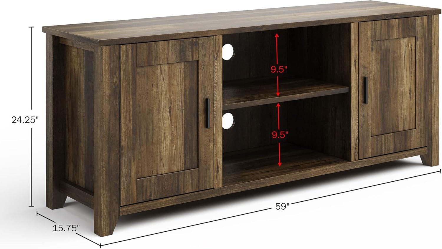 imageLavish Home 65inch TV Stand 2Door Entertainment Center Adjustable Media Console Shelves Cable Management and Farmhouse Style Gray WoodgrainBrown Woodgrain