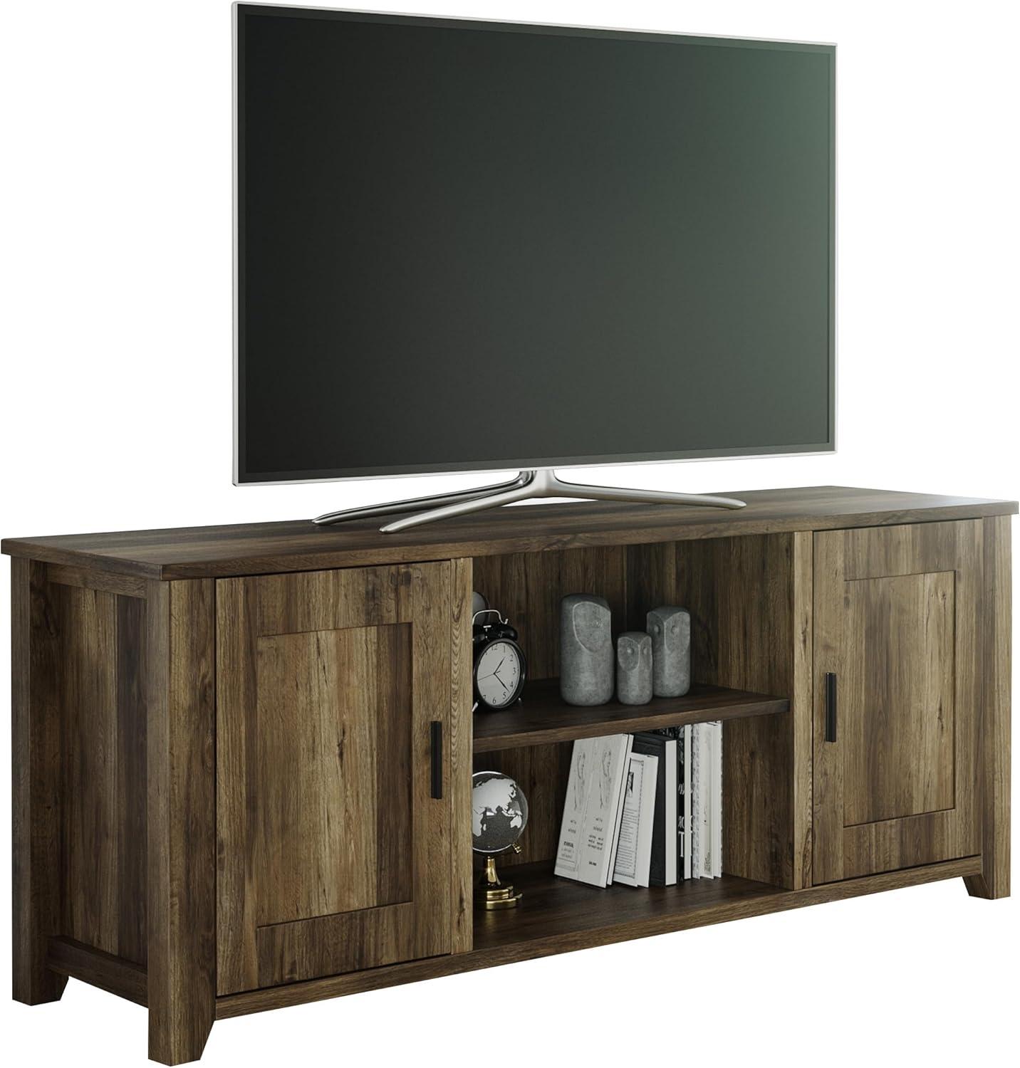 imageLavish Home 65inch TV Stand 2Door Entertainment Center Adjustable Media Console Shelves Cable Management and Farmhouse Style Gray WoodgrainBrown Woodgrain