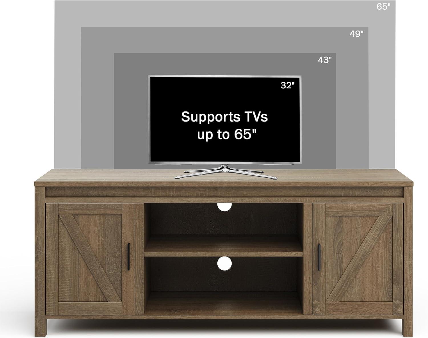 imageLavish Home 65inch TV Stand 2Door Entertainment Center Adjustable Media Console Shelves Cable Management and Farmhouse Style Gray WoodgrainBrown Woodgrain