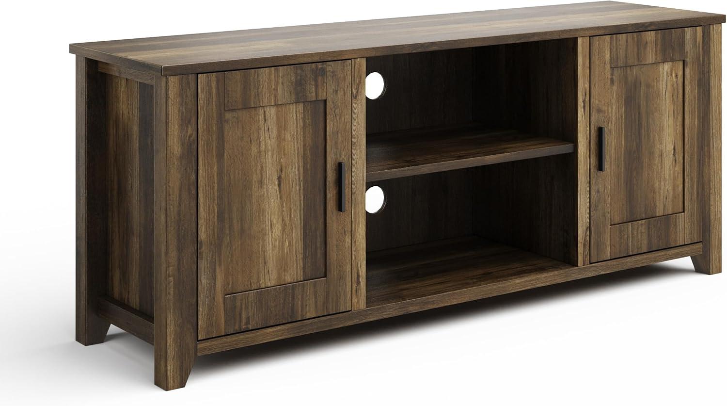 imageLavish Home 65inch TV Stand 2Door Entertainment Center Adjustable Media Console Shelves Cable Management and Farmhouse Style Gray WoodgrainBrown Woodgrain