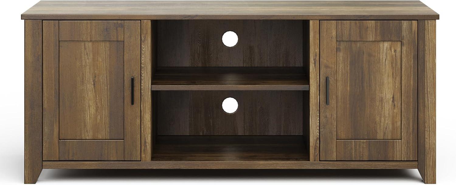 imageLavish Home 65inch TV Stand 2Door Entertainment Center Adjustable Media Console Shelves Cable Management and Farmhouse Style Gray WoodgrainBrown Woodgrain