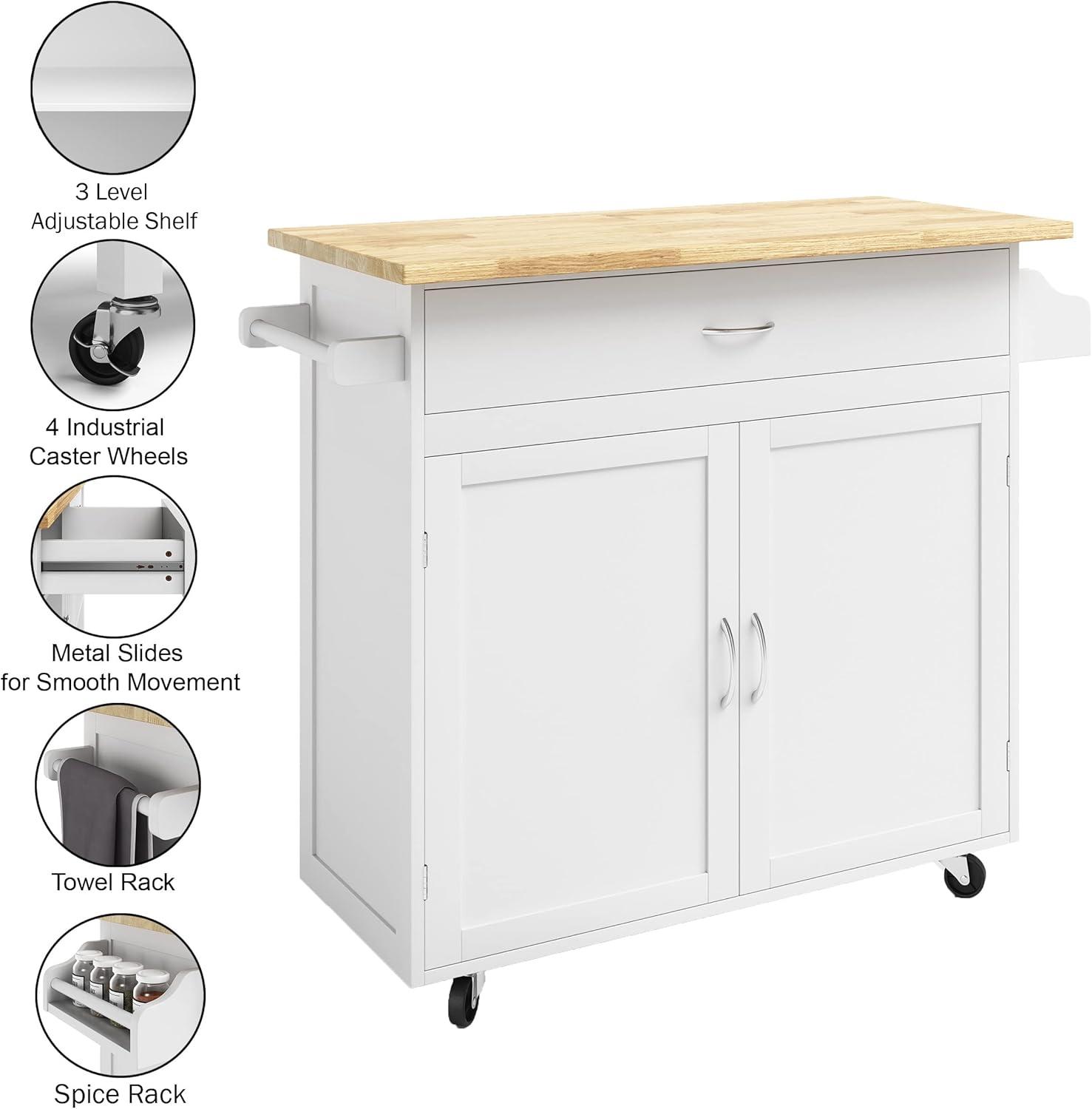 imageLavish Home Kitchen Island with Spice Rack and Storage Cabinet Rolling Cart with Drawers for Coffee Bar Additional Counter Space or Storage White