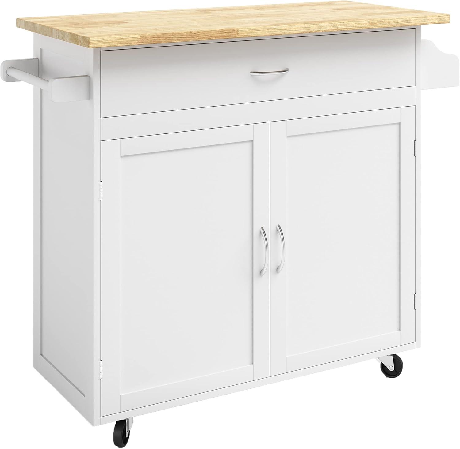 imageLavish Home Kitchen Island with Spice Rack and Storage Cabinet Rolling Cart with Drawers for Coffee Bar Additional Counter Space or Storage White