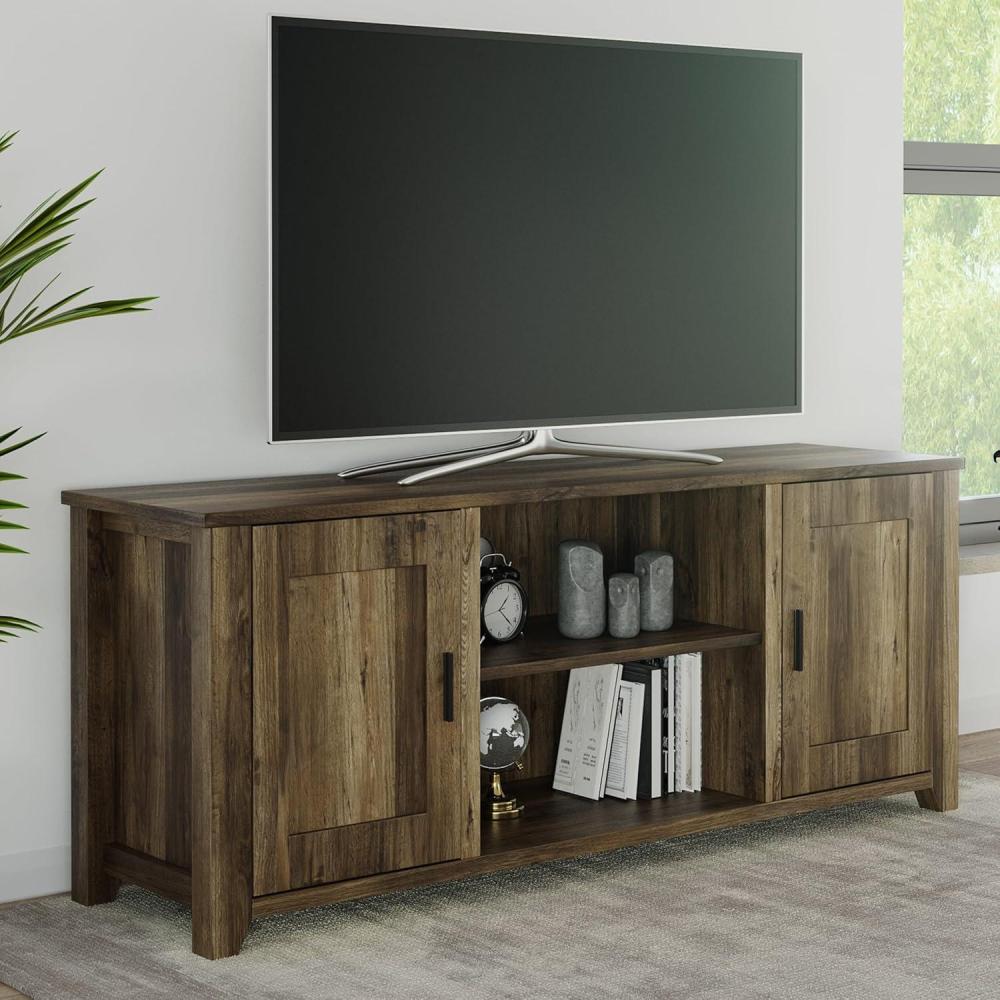imageLavish Home 65inch TV Stand 2Door Entertainment Center Adjustable Media Console Shelves Cable Management and Farmhouse Style Gray WoodgrainBrown Woodgrain
