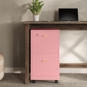File Cabinet – 2-Drawer Cabinet with Lock and Deep Drawer Storage – Rolling Filing Cabinet for Under The Desk, Home, or Office by Lavish Home (Black)(Pink)
