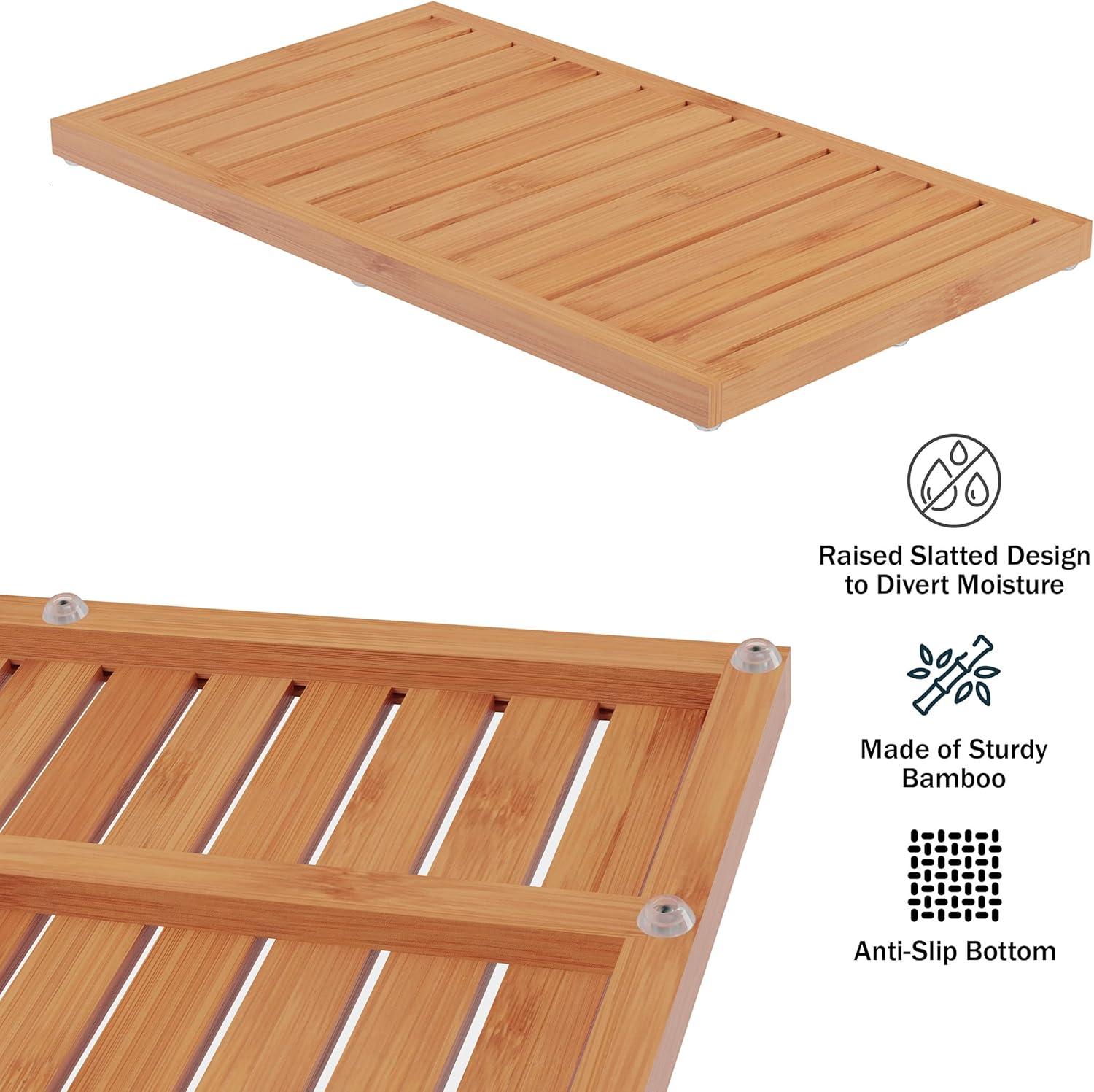 imageBamboo Bath Mat Set 2Pack NonSlip Wooden Bath Mats with Slatted Design for IndoorOutdoor Bathtub Shower Sauna Pool or Hot Tub by Lavish Home